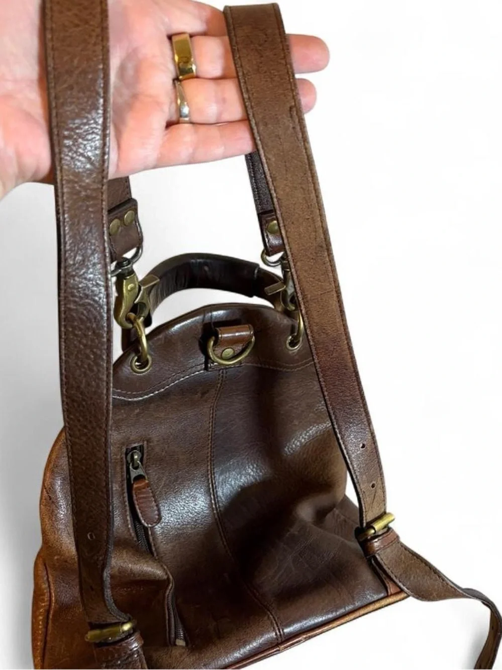 Vintage M. London New York Leathercraft Brown Leather Backpack Purse - Picture 6 of 8